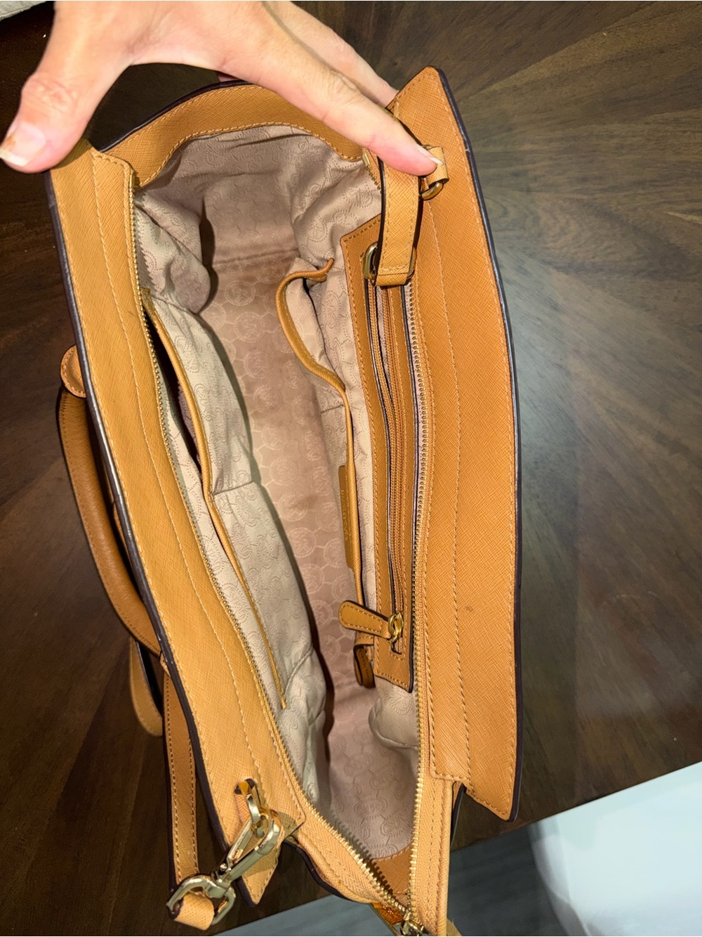 Michael Kors Tan Saffiano Leather Satchel with Shoulder Strap - Picture 5 of 5